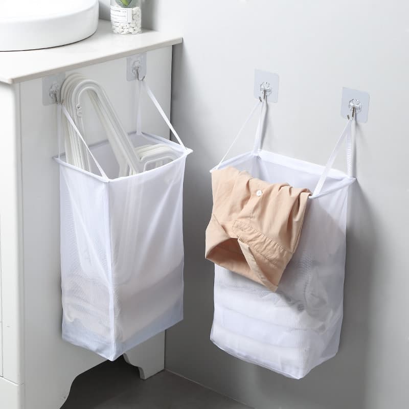 Cesto de roupas sujas montado na parede Cesto de roupa suja doméstico sem perfuração Cesto de armazenamento pegajoso Ces