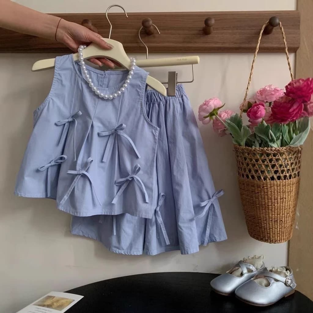 Terno doce para meninas, colete de verão + saia, terno de duas peças, roupas infantis de 3 a 8 anos