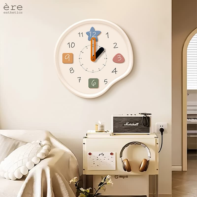 2025 estilo creme sala de estar arco-íris relógio parede pendurado influenciador relógio TV fundo parede High-End criati