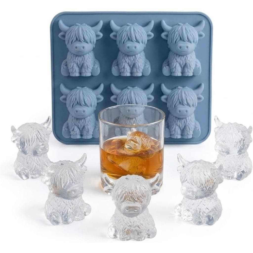 Forma de Gelo 3D em Forma de Vaca Highland - Moldes de Silicone para Chocolate e Cacau em Forma de Mini Vaca - Acessório