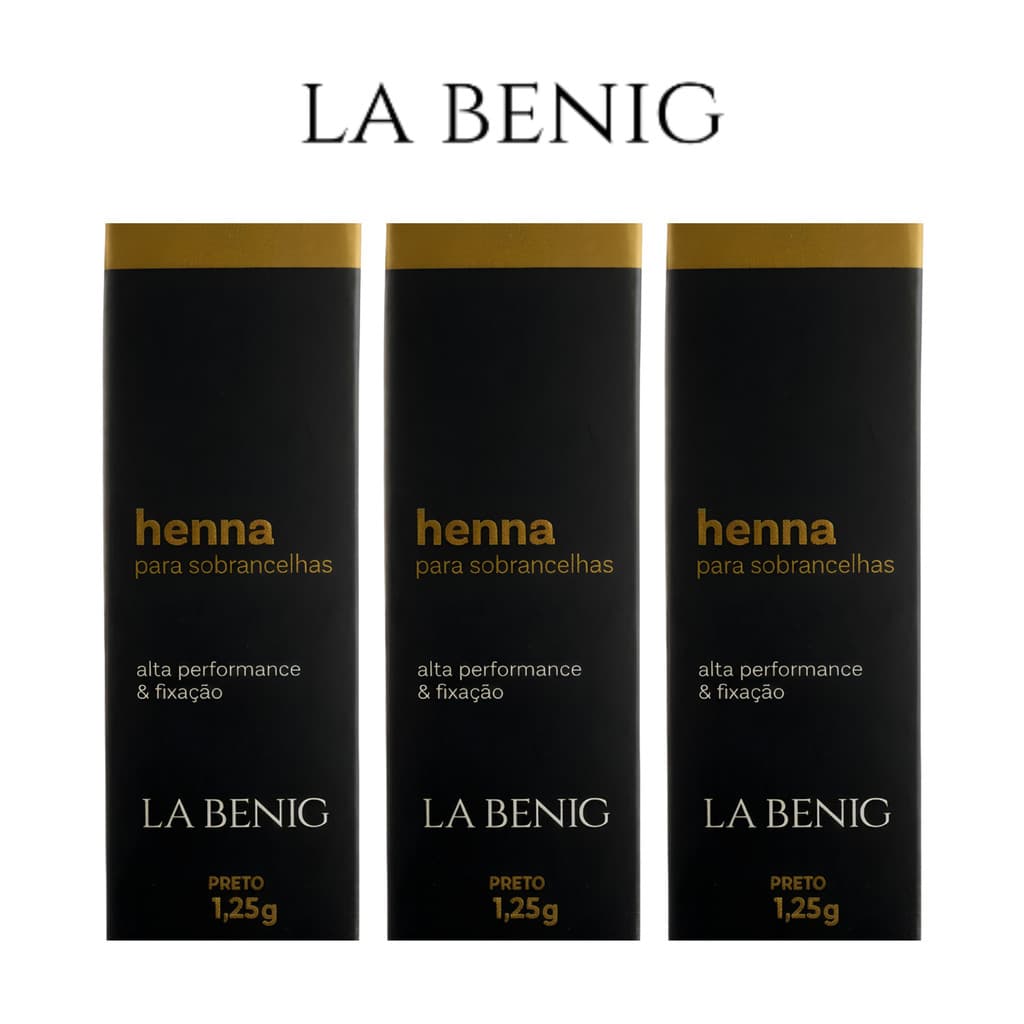Kit com 3 Henna Preta LA BENIG 1,25g para Sobrancelhas