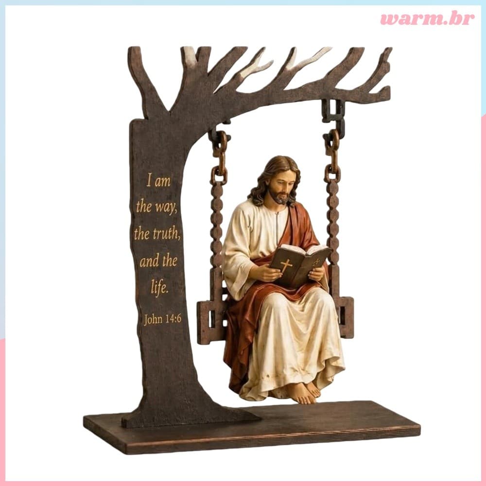 Ornamento De Balanço Da Bíblia De Jesus Em Madeira 20 Cm Decoração Inspiradora [waroom.br]