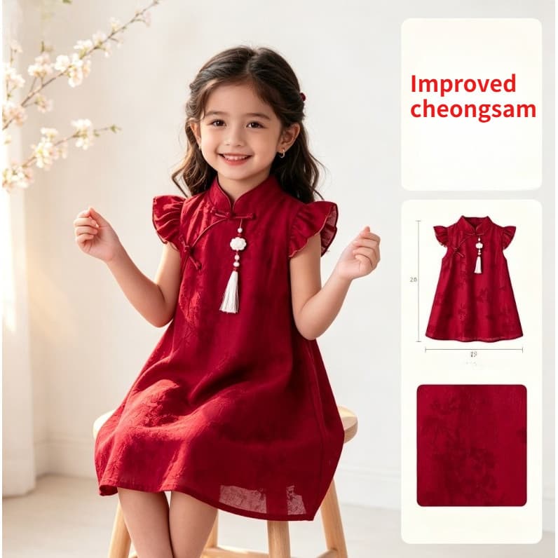 Fantasia Da China Nação Unida Para Meninas De 1 A 8 Anos , Vestido Cheongsam Com Manga Voadora Melhorado Qipao Chinês Un
