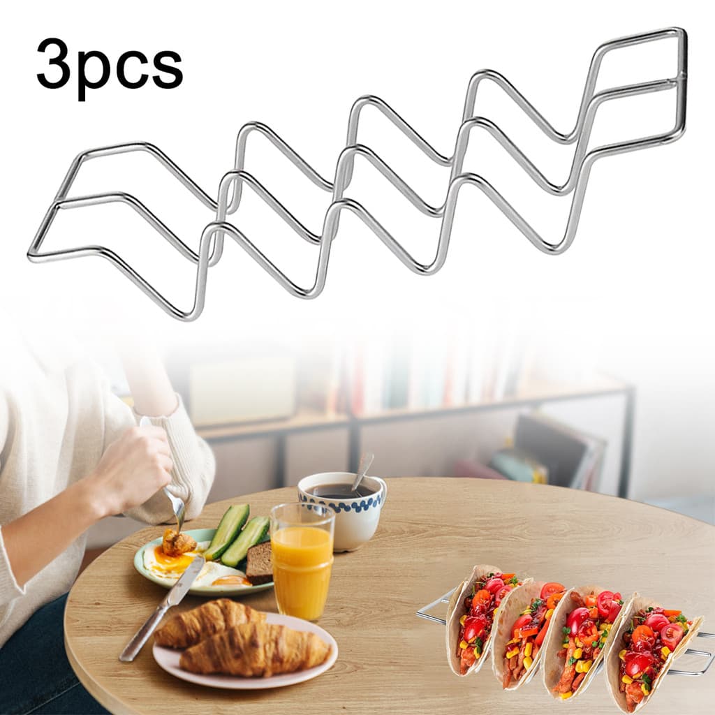 [wisdomt] Suporte De Taco De Aço Inoxidável 304 Em Forma De W De 3 Unidades Para Conchas E Envoltórios Crocantes , Rack