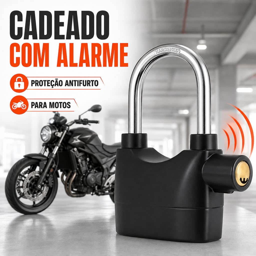 Cadeado antifurto para motocicleta com alarme sonoro