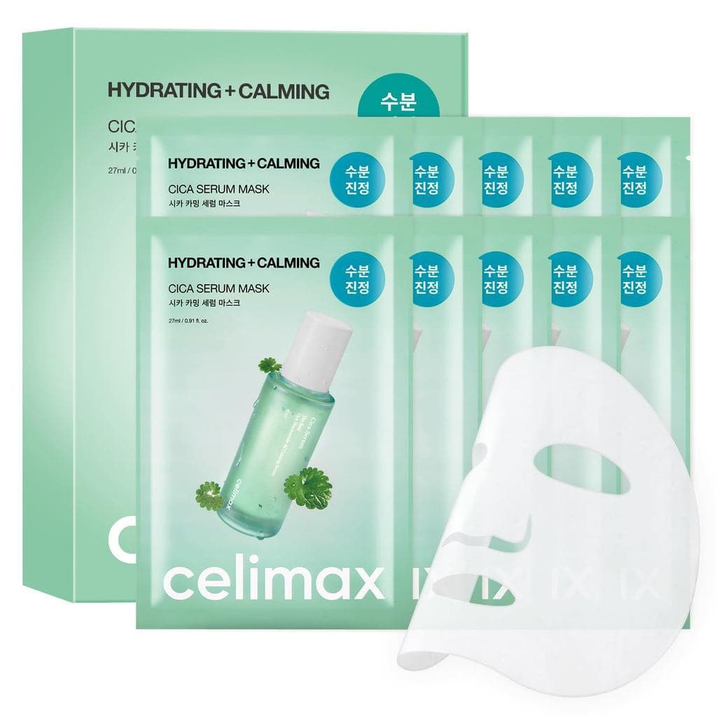 celimax The Real Cica Calming Serum Mask, pacote com 10 unidades |     Máscara facial coreana contendo extrato de centel