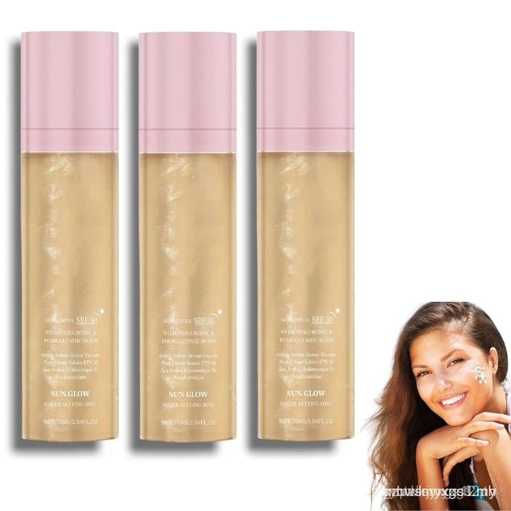 Sunglaze Sheer Setting Mist Protetor Solar FPS 50, Névoa Corporal Iluminadora de Amplo Espectro, Spray Hidratante para M