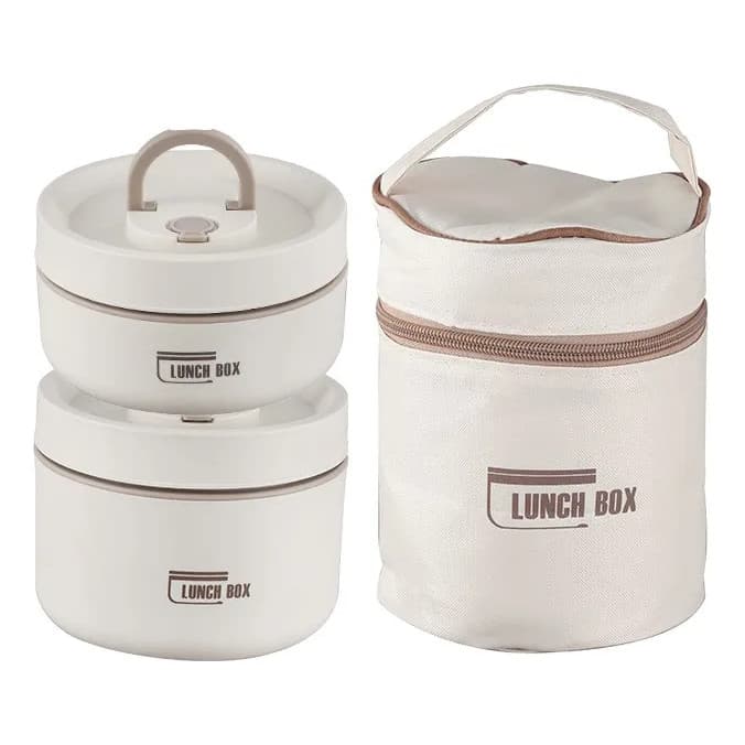 KIT 2 MARMITAS TERMICA REDONDA COM ALCA 1 UNI 440 ML + 1 UNI 600ML BEGE