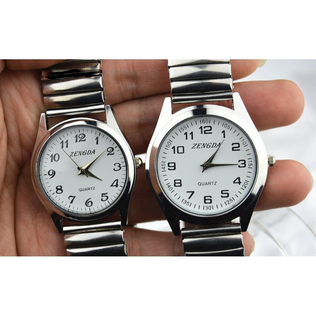 Relógio popular com pulseira de mola genuína para pessoas de meia-idade e idosos, à prova d'água, com números claros, ad