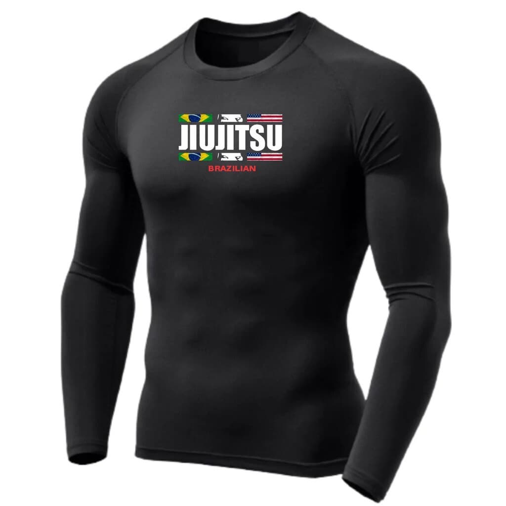 manga longa jiu jitsu mma camisa compressao p m g gg camisa luta academia treino corrida esportes