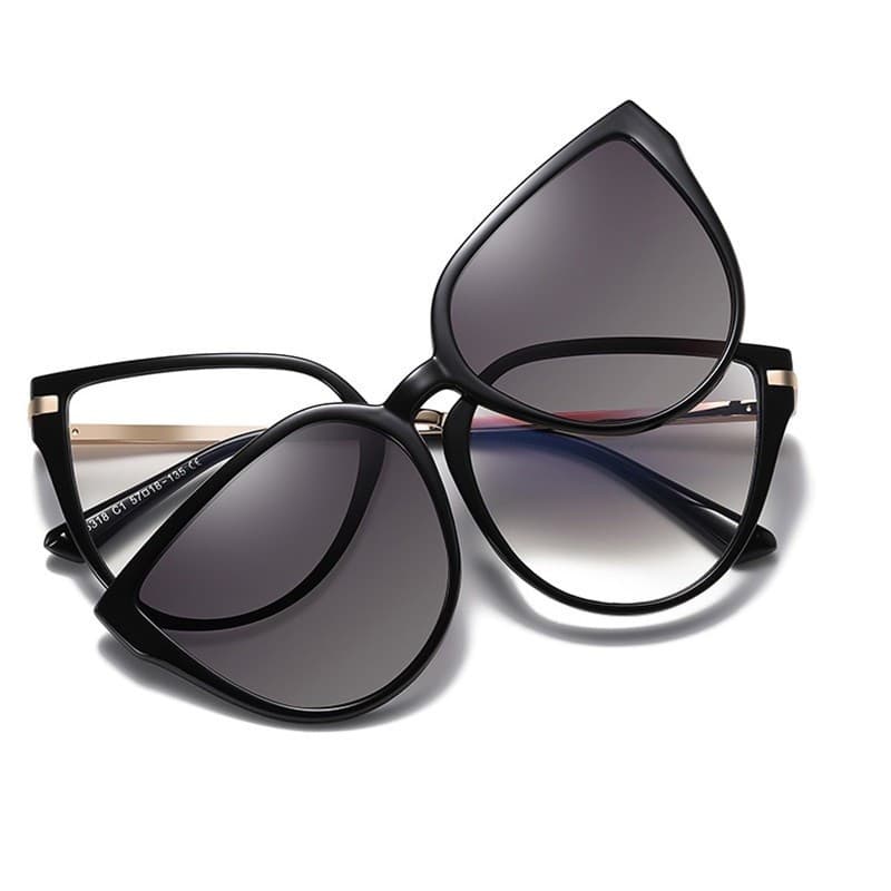 Óculos TR90 Anti Luz Azul com Armações Polarizadas e Clip Magnético para Óculos de Sol, Estilo Olho de Gato Feminino