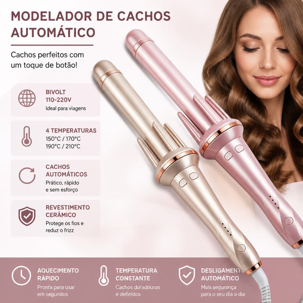Automático Giratório Modelador De Cabelo Elétrico Cerâmica Ferro De Ondulação Bivolt