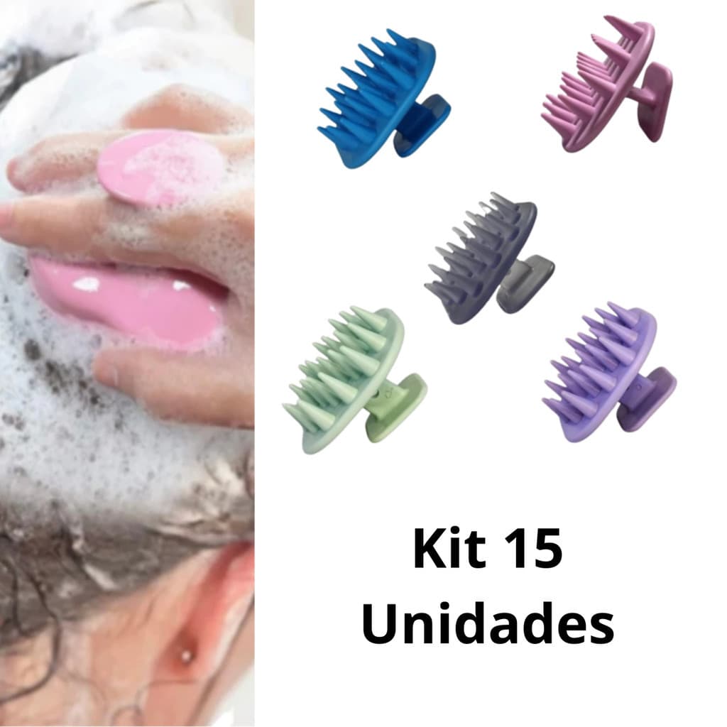Kit 15 Escovas Massageadora de Silicone para Cabelos Previne Quedas