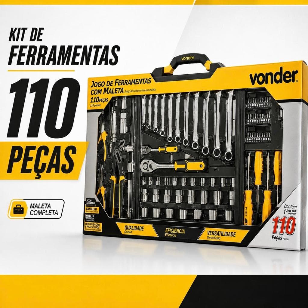 Kit Jogo de Ferramentas Profissional Vonder com 110 Peças Completo