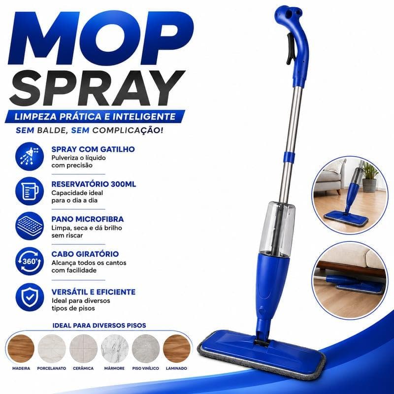Mop Spray Com Reservatório 300ml Cabo Giratório Microfibra