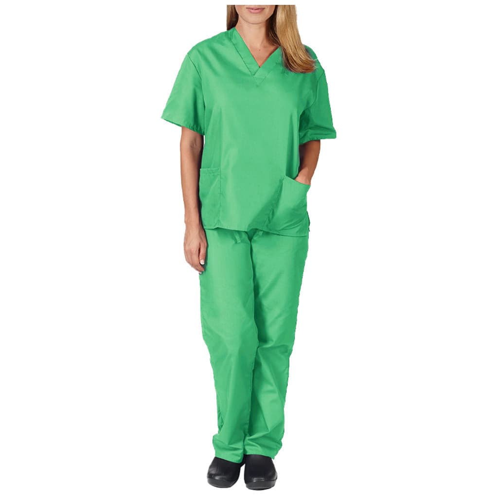 Conjunto de uniforme cirúrgico com decote em V, de cor sólida e manga curta, disponível em estoque para envio internacio