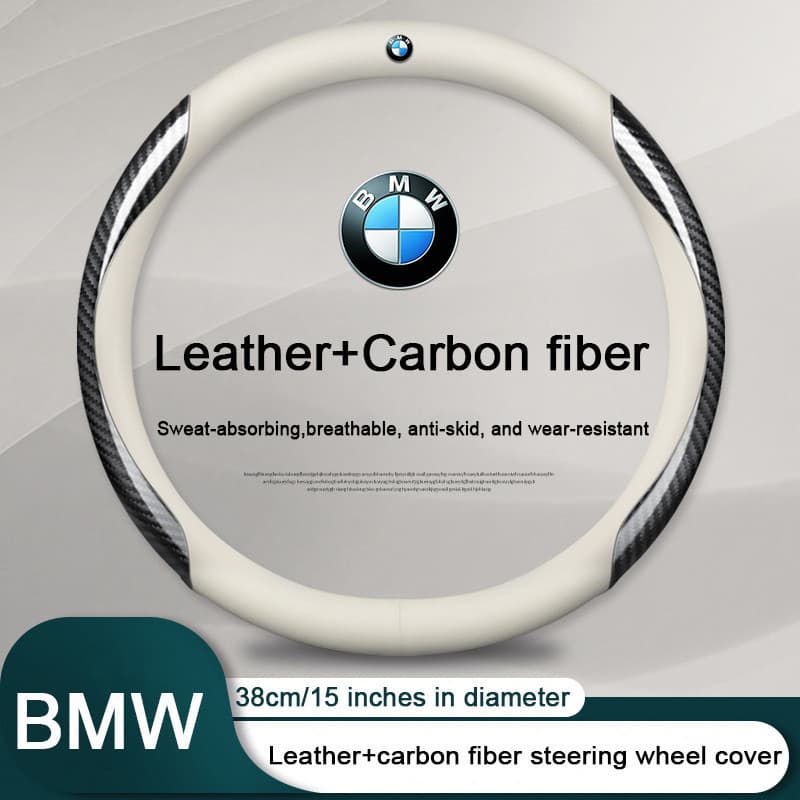 Capa de Volante em Couro e Fibra de Carbono para Carro, Adequada para Volantes de 38CM, Capa Protetora Antiderrapante pa