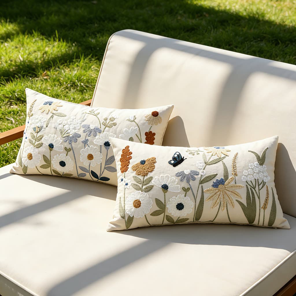 Capa de almofada bordada com flores para primavera e verão, estilo moderno e minimalista, em algodão-linho com detalhes