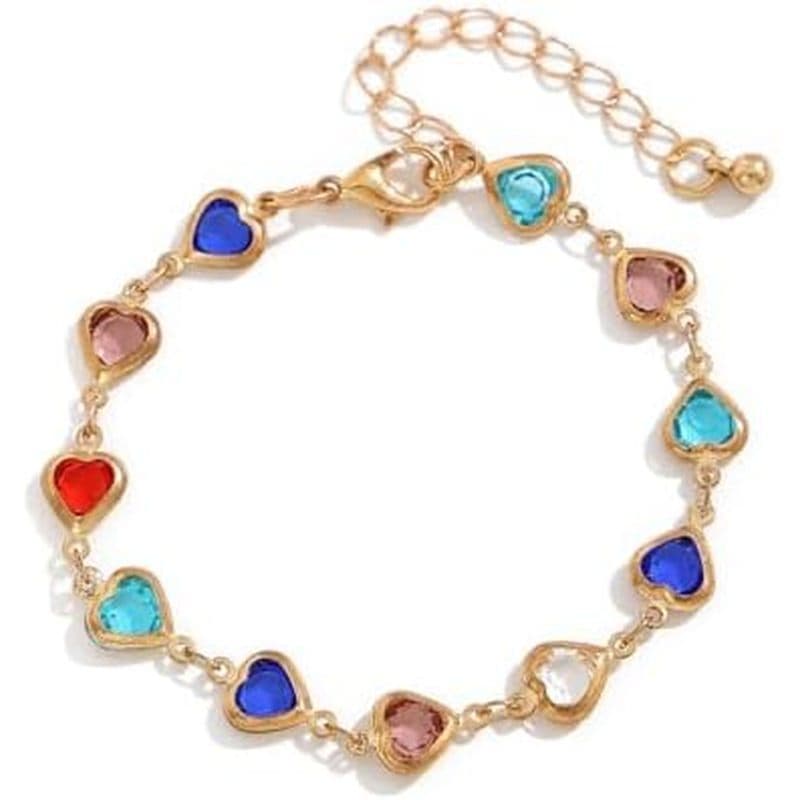 Pulseiras Banhadas A Ouro 14K Love Heart Link Pulseira Coloful De Zircônia Cúbica Corrente Hipoalergênica De Prata De Cr