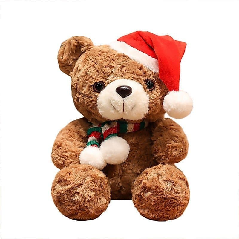 Urso de pelúcia com chapéu de Natal, brinquedo de pelúcia, boneco de urso de Natal, boneco de pelúcia para máquina de ga