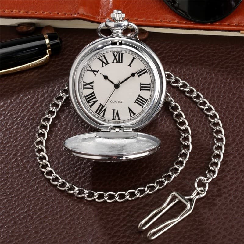 Relógio de bolso com ponteiro completo estilo caçador retrô simples com corrente feminino relógio com pingente de quartz