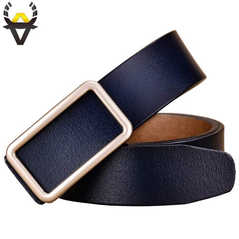 Cinto feminino de couro legítimo, cinto de couro de vaca com fivela, segunda camada de qualidade, azul