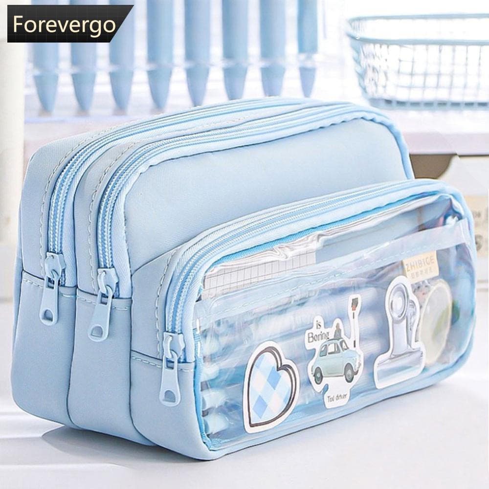 FOREVERGO Transparente Grande Capacidade Lápis Caso Multifuncional Simples Saco De Armazenamento De Papelaria Portátil C
