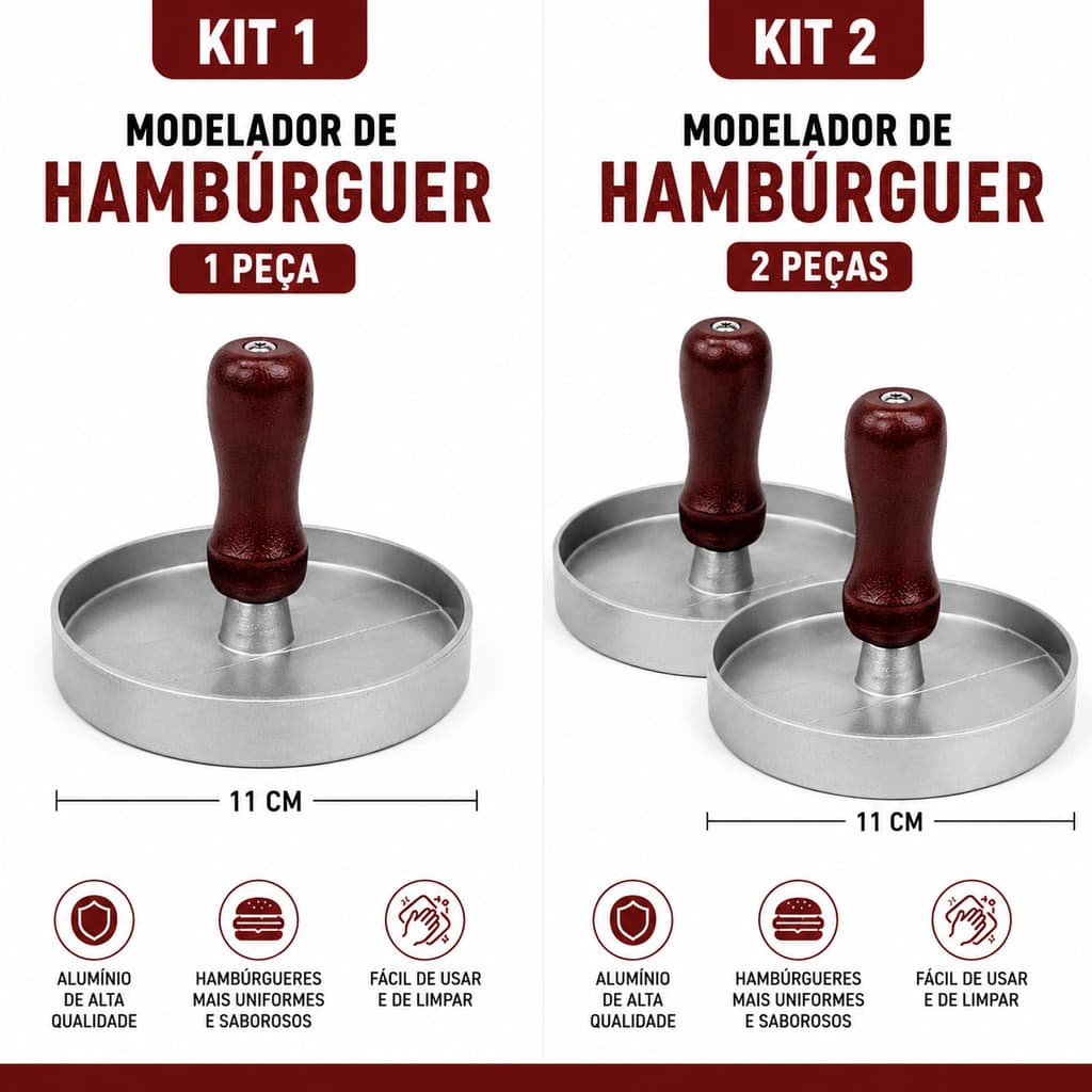 Modelador de Hambúrguer 11cm Prensa Manual de Alumínio