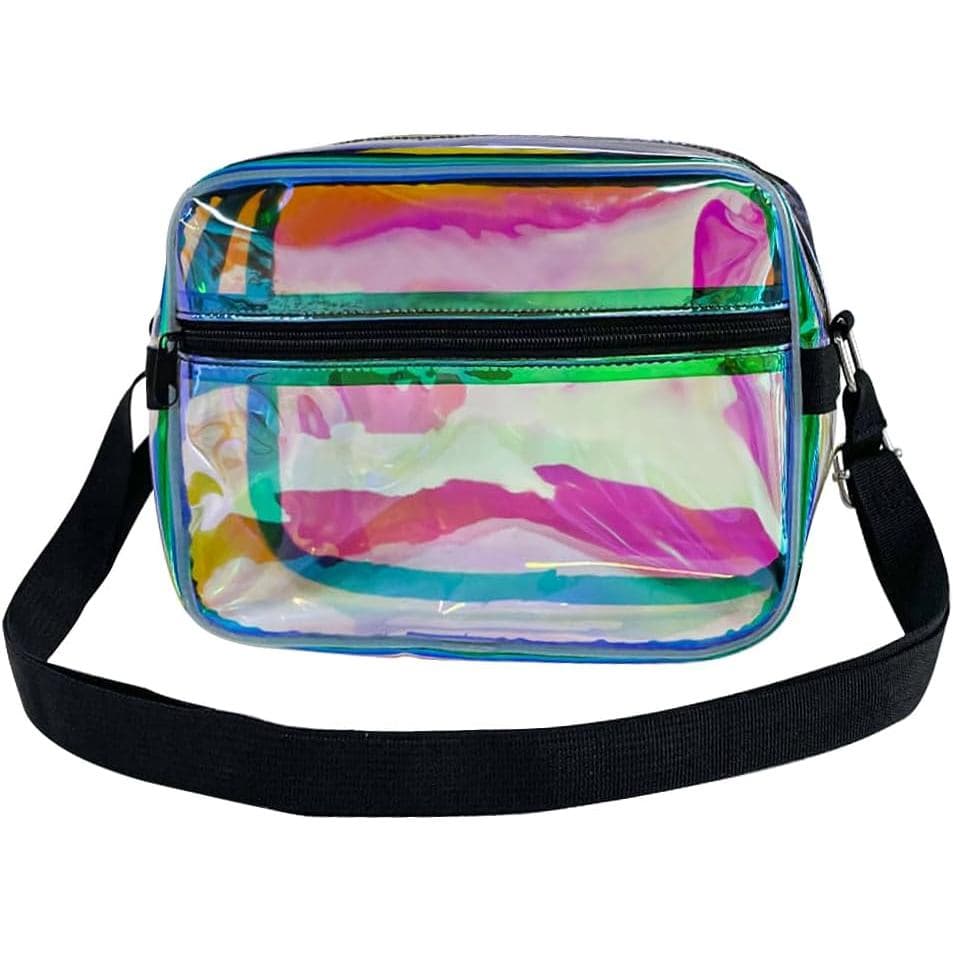 Bolsa Transversal Transparente Colorida Iridescente de PVC, Bolsa de Menina para Armazenamento de Cosméticos 10,2 x 7,48