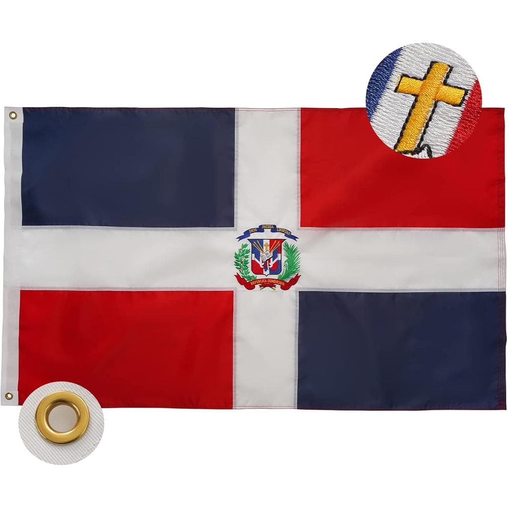Bandeira Dominicana Bradford 3x5 pés para Exterior, Bandeira da República Dominicana Bordada para Parede, Bandeira de Du