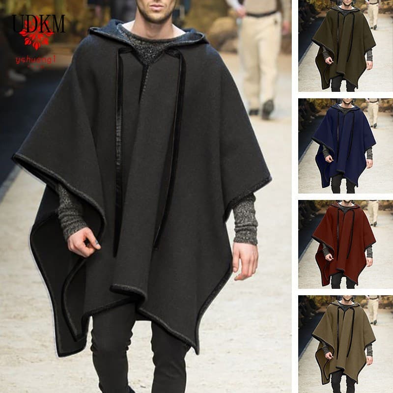 Jaqueta poncho com capuz estilo street, quente para o outono e inverno, jaqueta masculina tamanho grande FMDY
