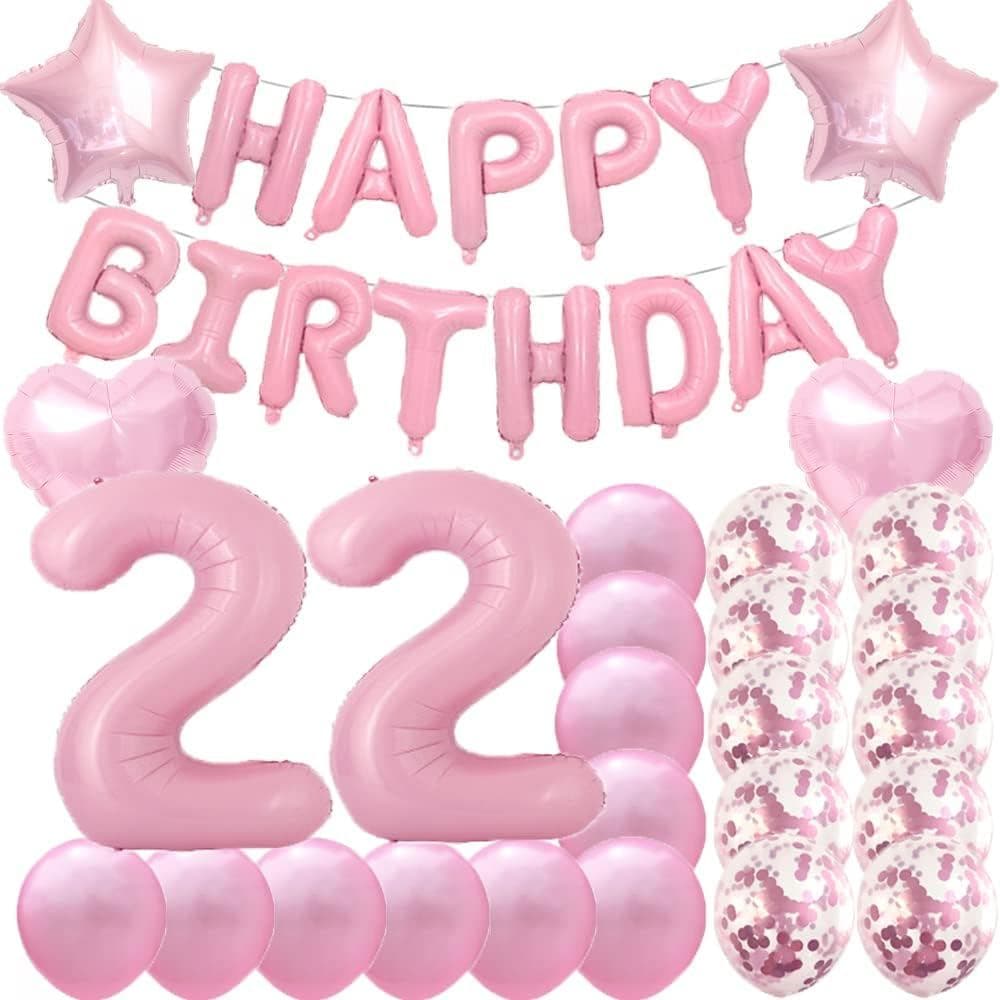 Decorações para Festa de Aniversário de 22 Anos, Balões Rosa Número 22, Balões de Mylar e Balões de Látex para Decoração