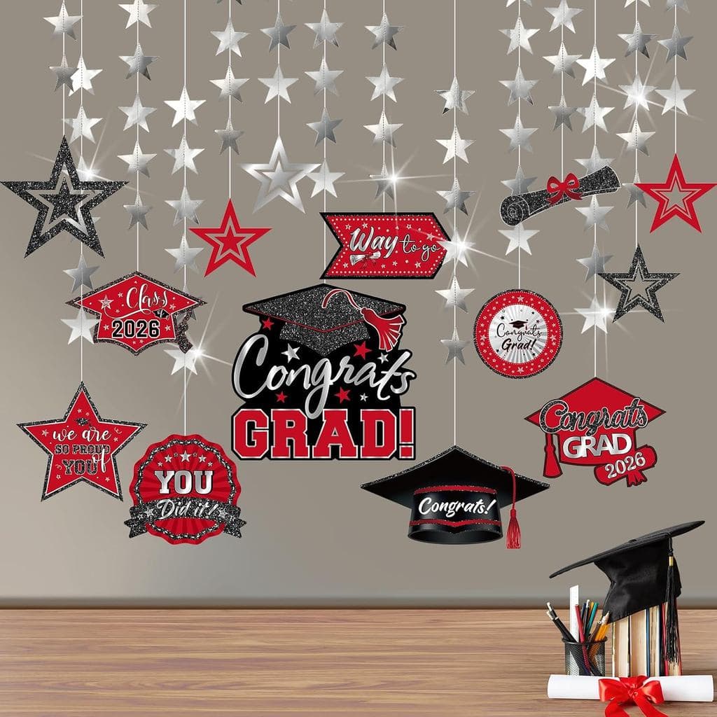 Yisong 14 Peças Guirlanda de Formatura Turma de 2026 Decoração de Formatura Chapéu de Formando Estrela Faixa de Parabéns