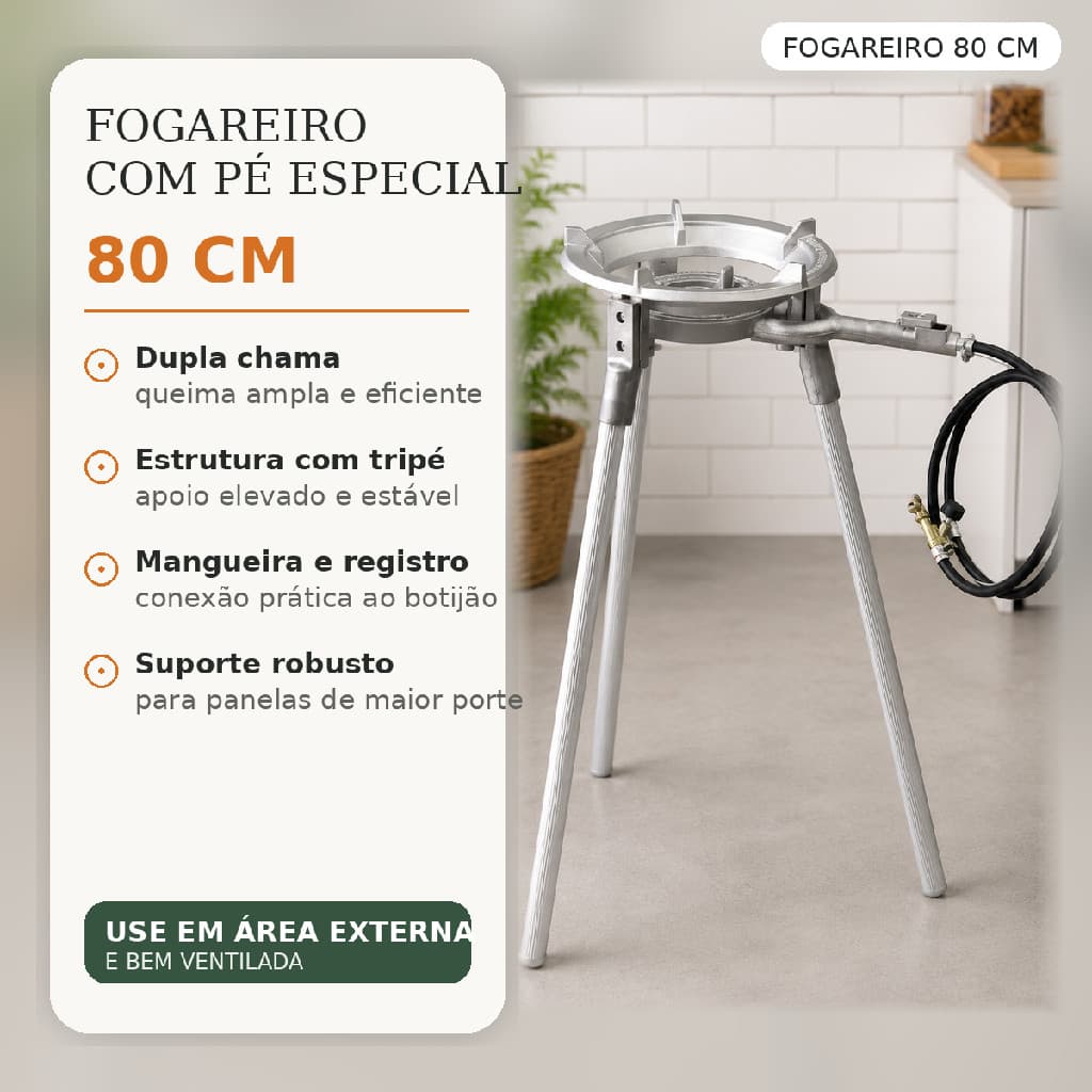 Fogareiro com Pé Especial 80cm Alto Grande Disco Arado Fogão Completo A Gás Chama Dupla Forte Panelão Feijoada