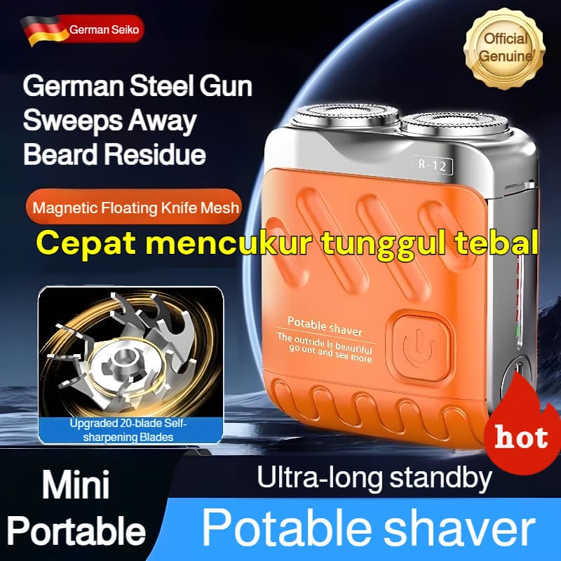 【Fácil de Usar】Barbeador elétrico portátil rotativo de anel duplo, barbeador elétrico para homens