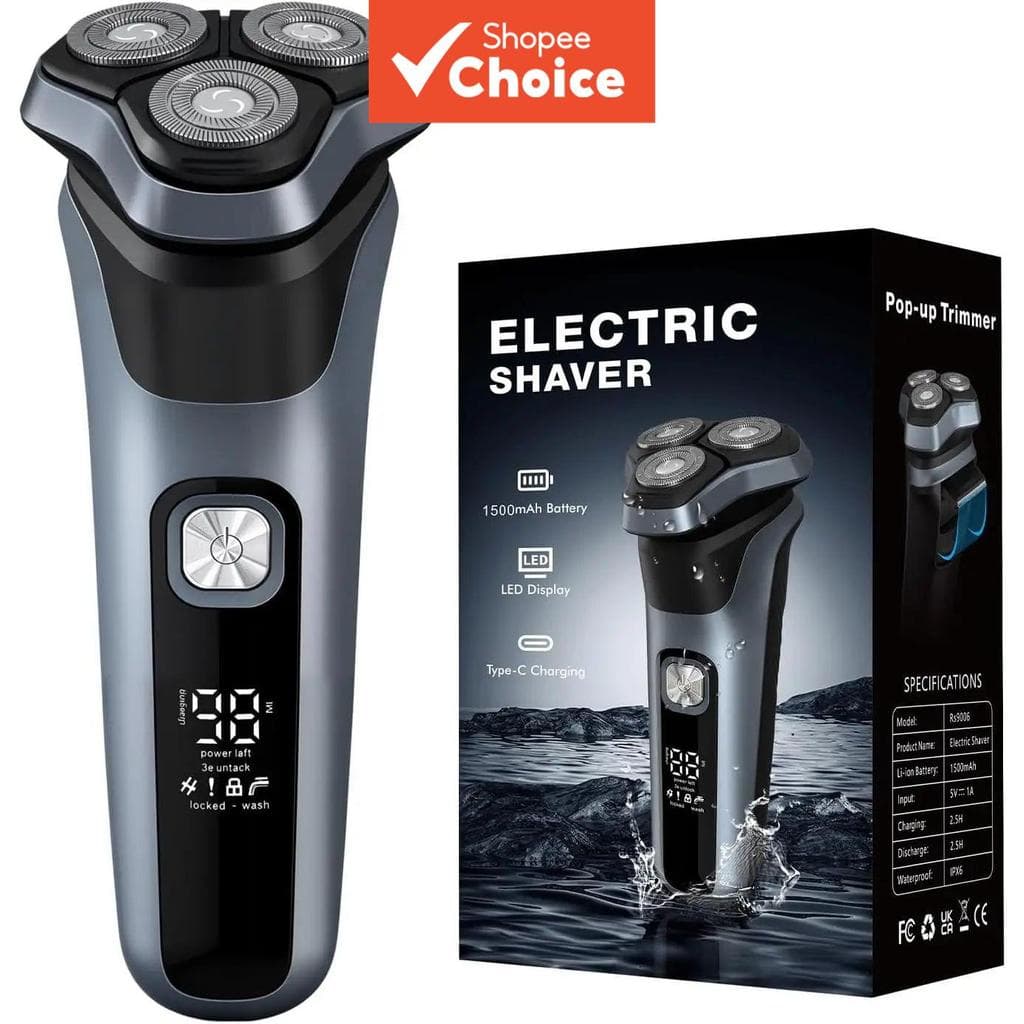 Barbeador Elétrico Masculino, Autonomia de 150 Minutos, Barbeador Elétrico à Prova d’Água IPX6 com Aparador Pop-Up, Uso