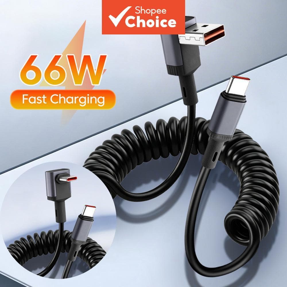 Cabo de dados de carregamento rápido para carro tipo C a tipo C PD100W com cotovelo, cabo USB A curto de 66W para tipo