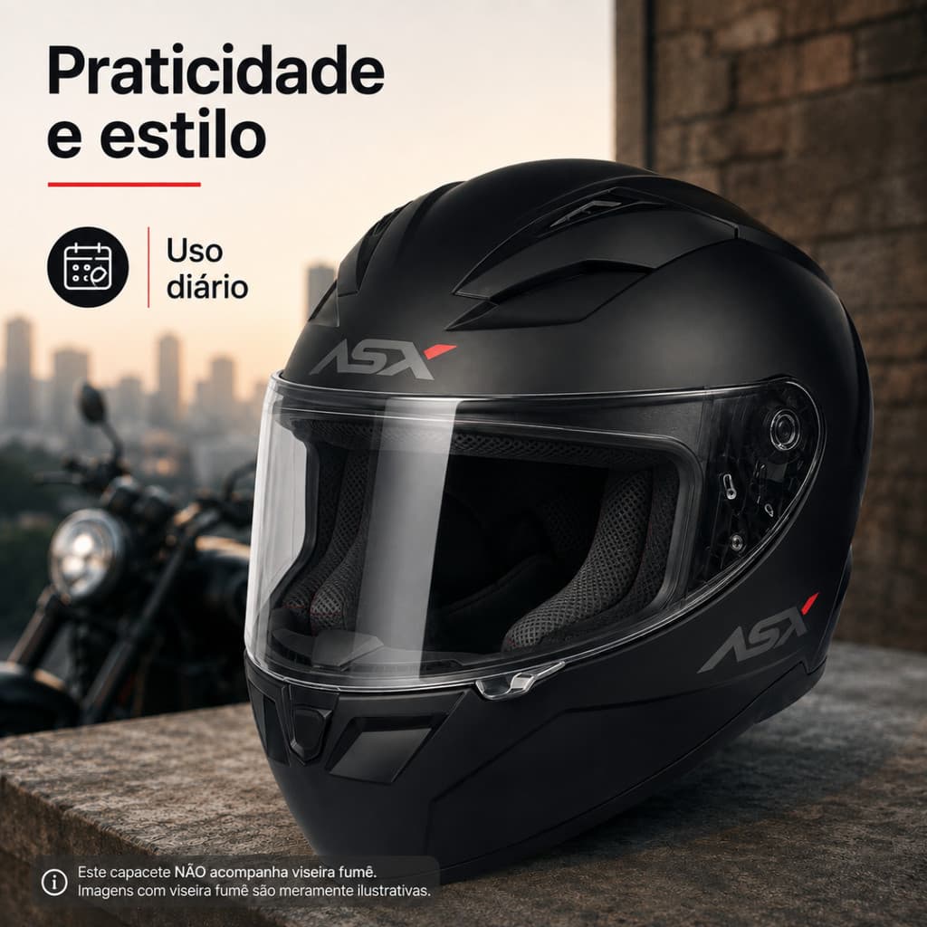 Capacete Moto Fechado Asx City Solid Fosco Preto