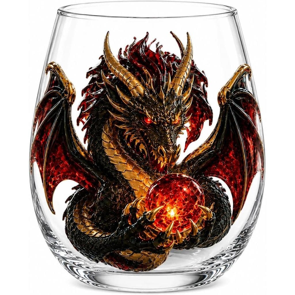 Copo de Vidro Dragão Mítico 3D (Dragão Chama do Inferno) |   Copo de Uísque em Forma de Esfera de Cristal Fantasia, Uten