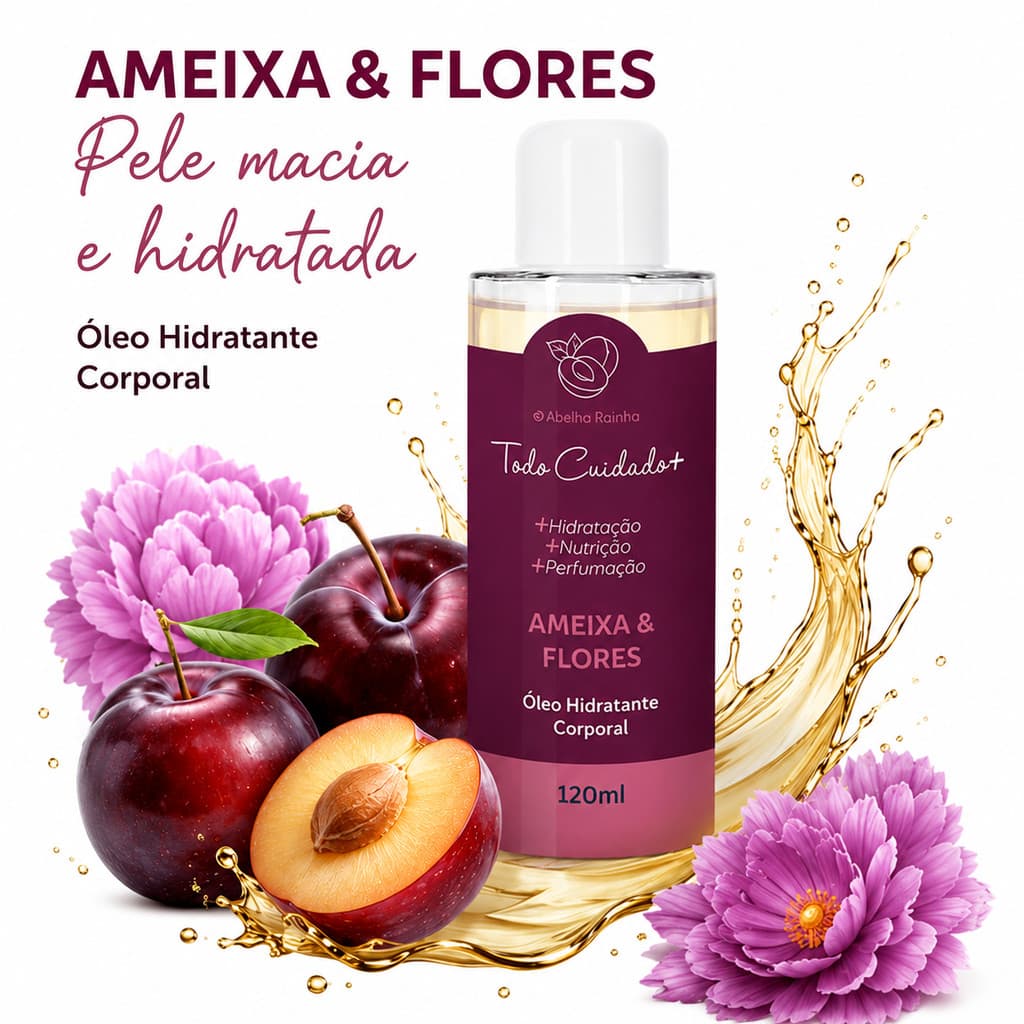 Óleo Hidratante Corporal  Ameixa & Flores Abelha Rainha 120ml Pele Macia E Perfumada