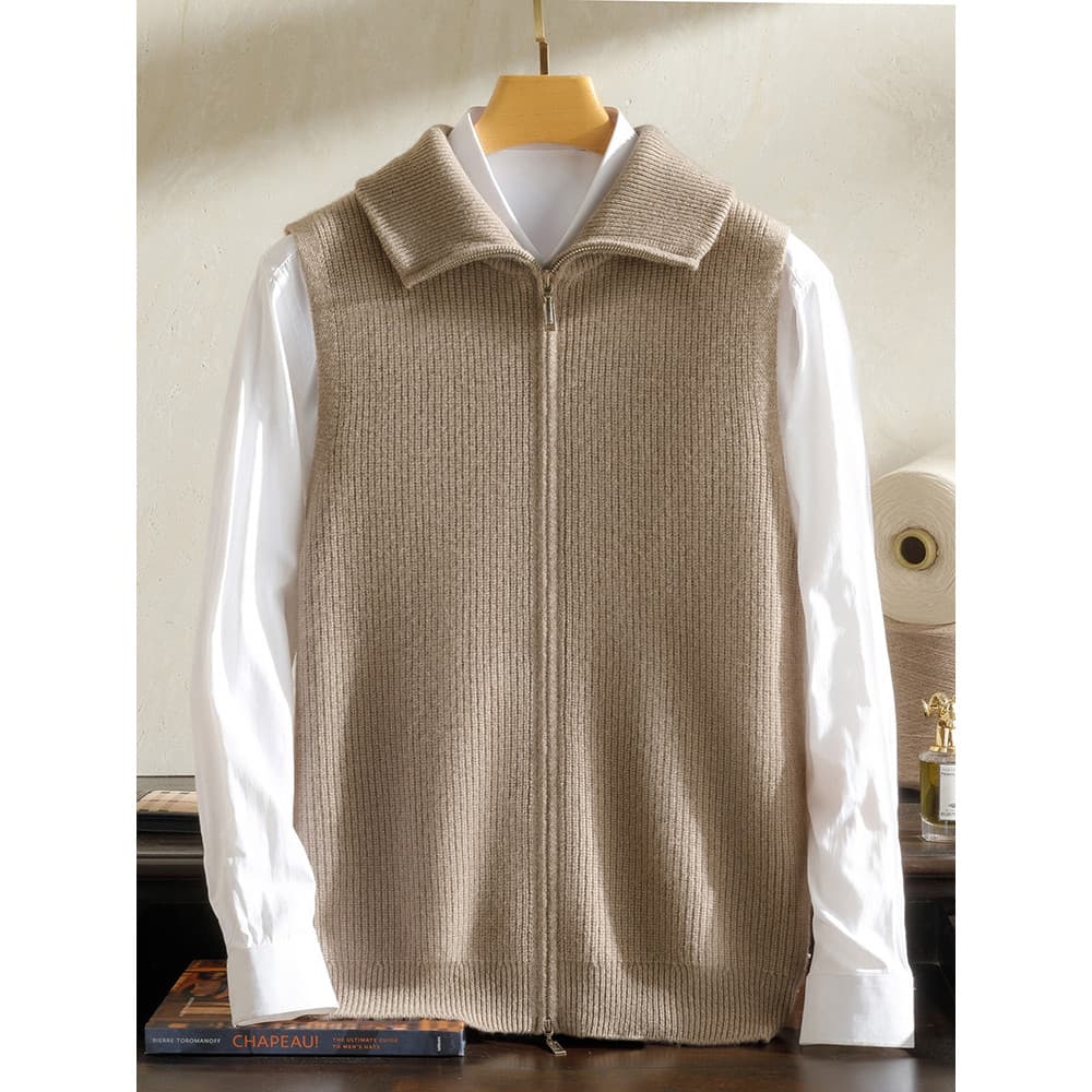 Camisa de caxemira masculina 100% puro cashmere colete masculino lapela zíper colete 2024 primavera outono inverno malha