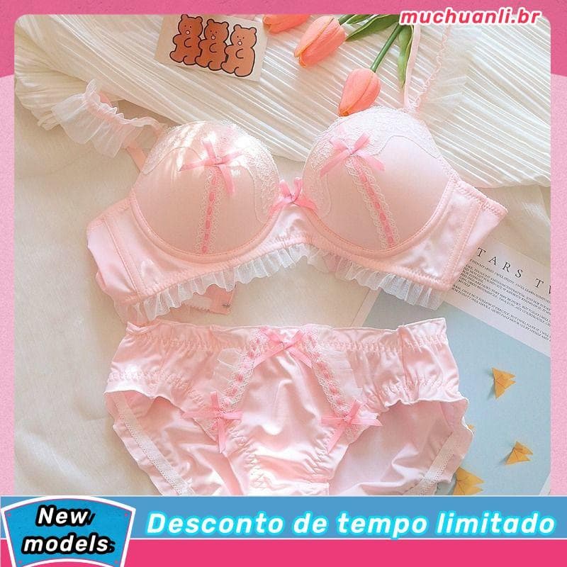 Menina japonesa bonito sutiã doce terno anel de aço pequeno peito arco reunindo renda Lolita sutiã roupa interior