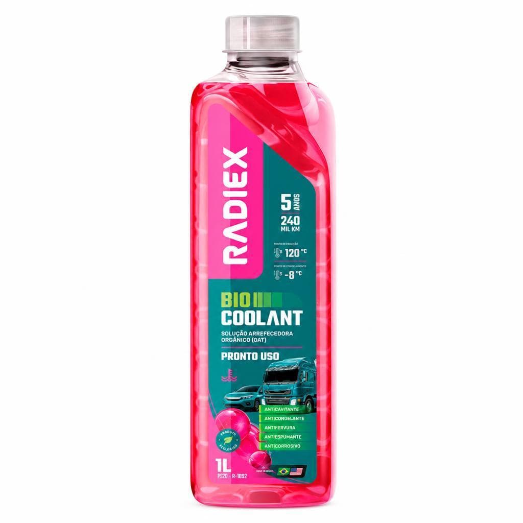 Protetor Radiador Radiex Pronto Uso Bio Coolant Rosa 1L Antiferrugem Para Todos Motores