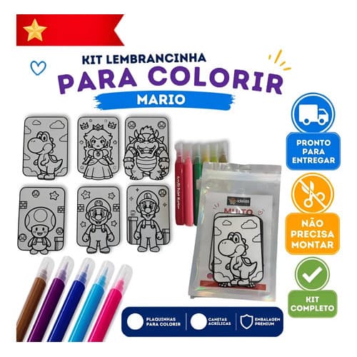 Kit Plaquinhas para Colorir 3d Com 6 placas e  Canetinhas Lembrancinha para  Festa