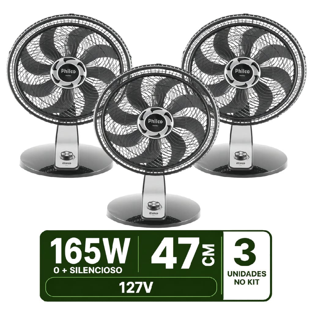 kit 3 Ventiladores De Mesa 47cm Pvt490 Turbo Maxx Force