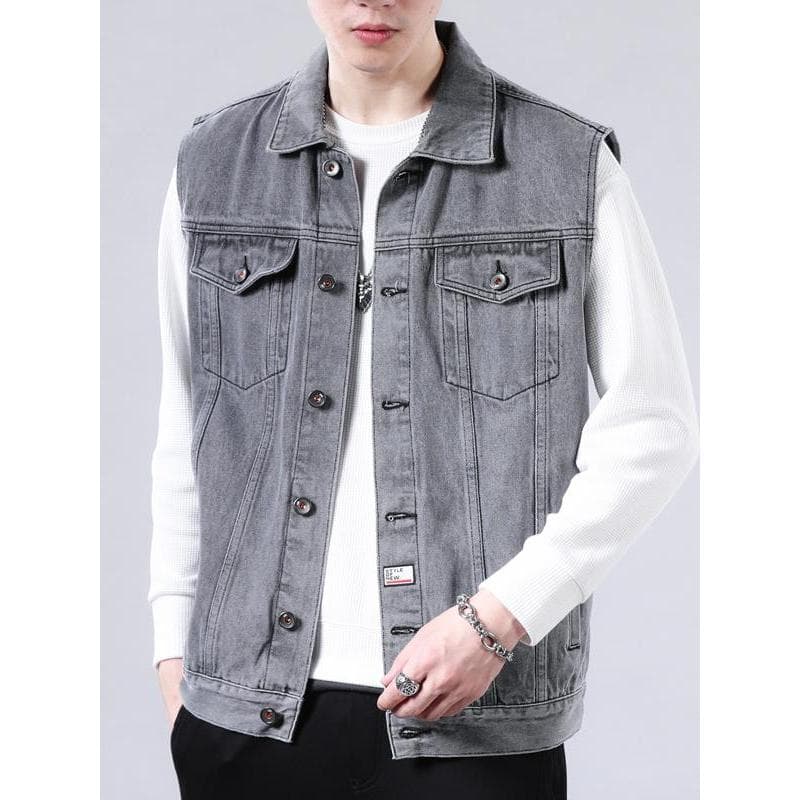 Colete jeans cinza fumaça masculino primavera outono colete masculino sem mangas novo estilo colete de ferramentas mascu