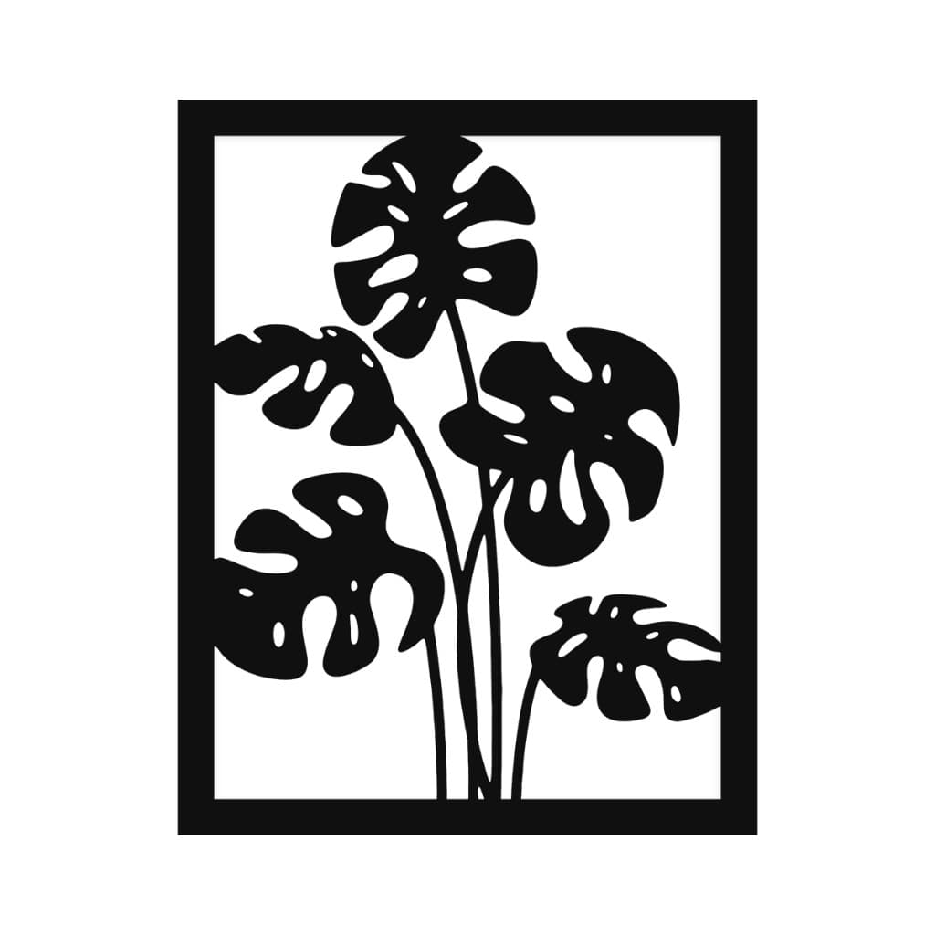 Quadro Decorativo Monstera Vazado MDF Preto 3mm Parede Sala