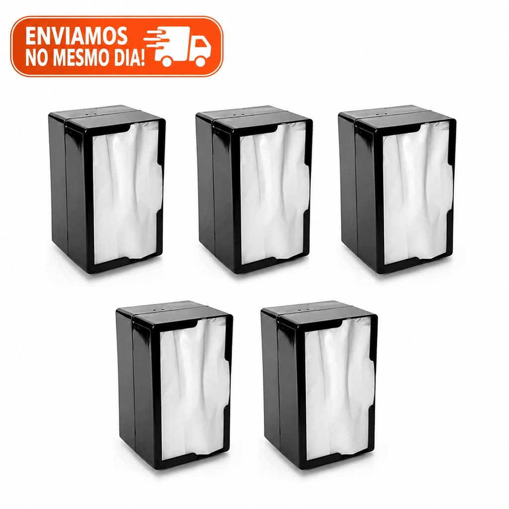 Kit 5 Porta Guardanapo TV Mesa Preto P/ Lanchonete Restaurante Bar Padaria Plástico Alta Qualidade