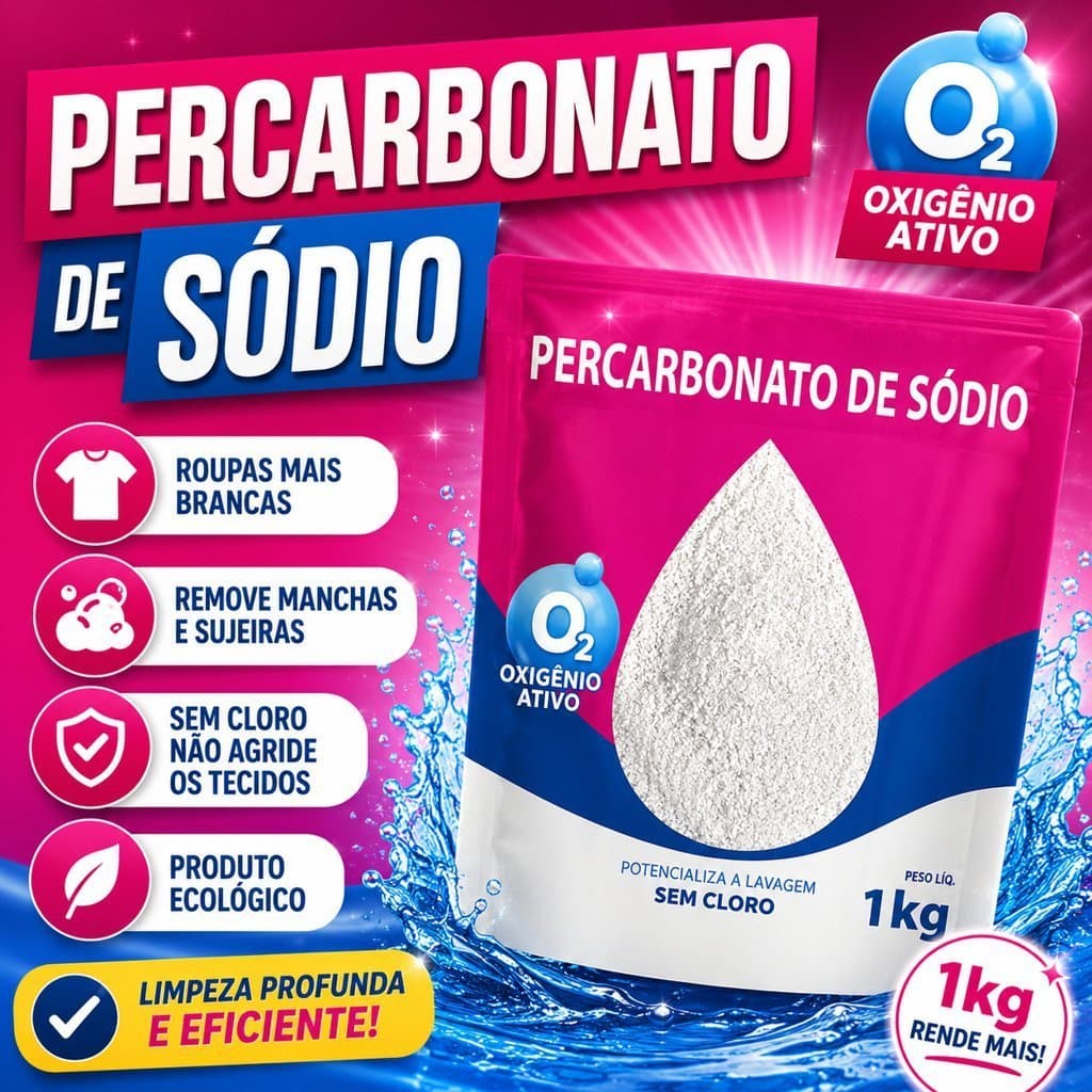 Percarbonato 100% Puro Tira Manchas Roupas Brancas e Coloridas