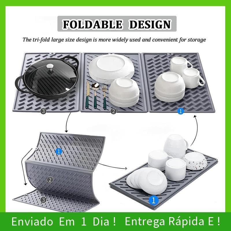 - joyce Tapete De Secagem De Pratos De Silicone Para Balcão De Cozinha , Escorredor Grande Com Três Dobras , Gancho , 24